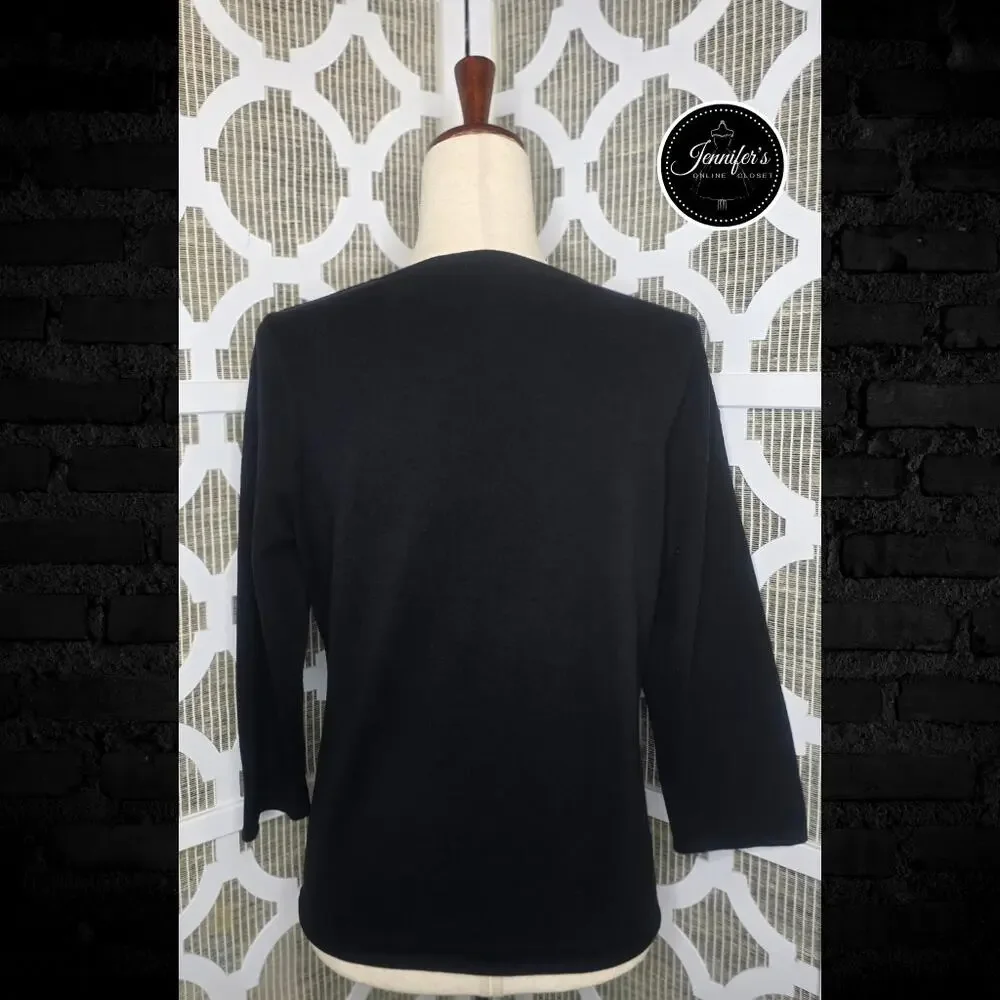 Axcess (Liz Claiborne) Black Front Button Keyhole 3/4 Sleeve Sweater Size Large
